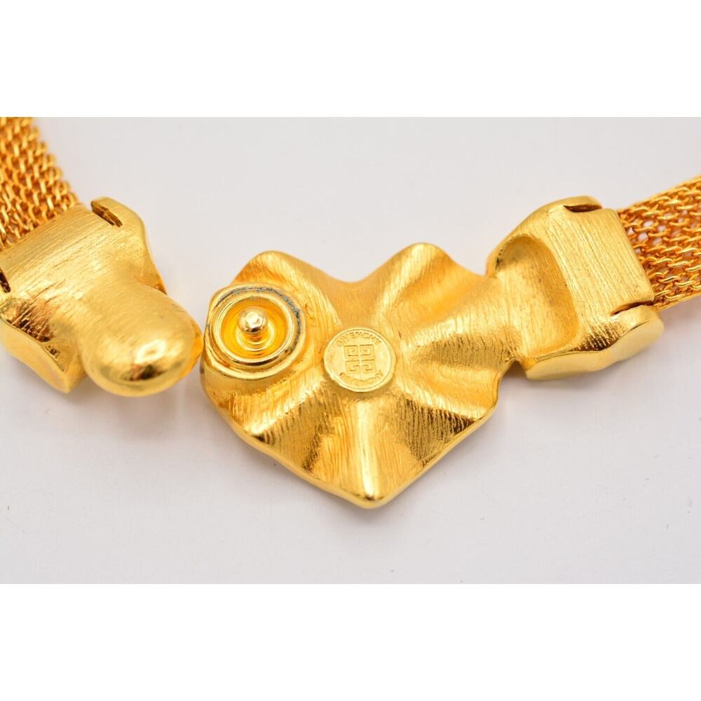 Givenchy Vintage Crystal Heart Choker Necklace Brushed Gold NOS Signed 80s Bin7A - Picture 11 of 12